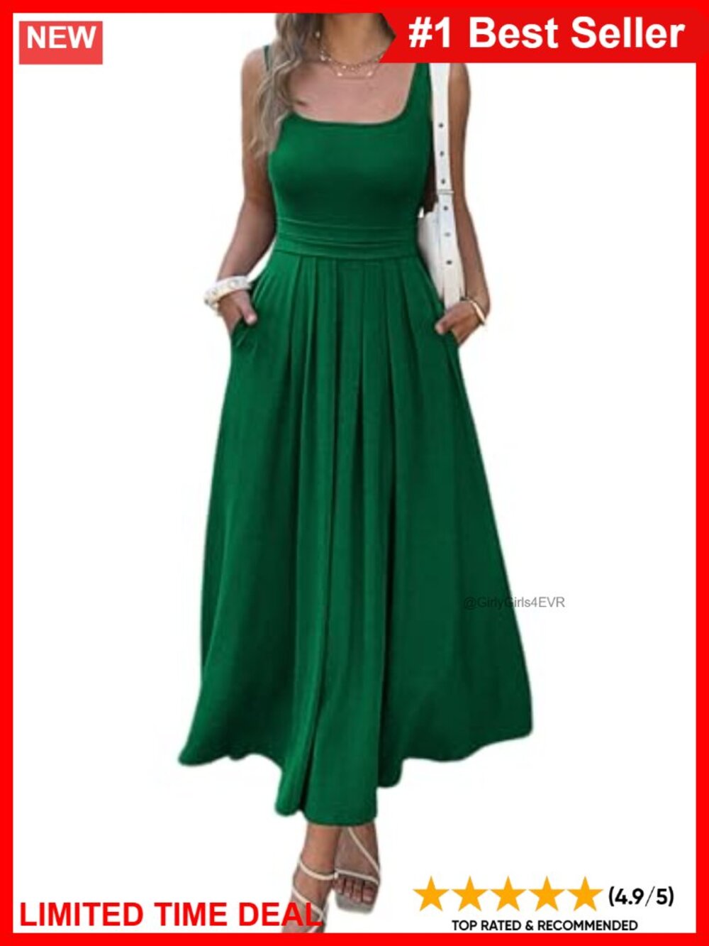 Women's Square Neck Sleeveless A-Line Maxi Dress with Pockets